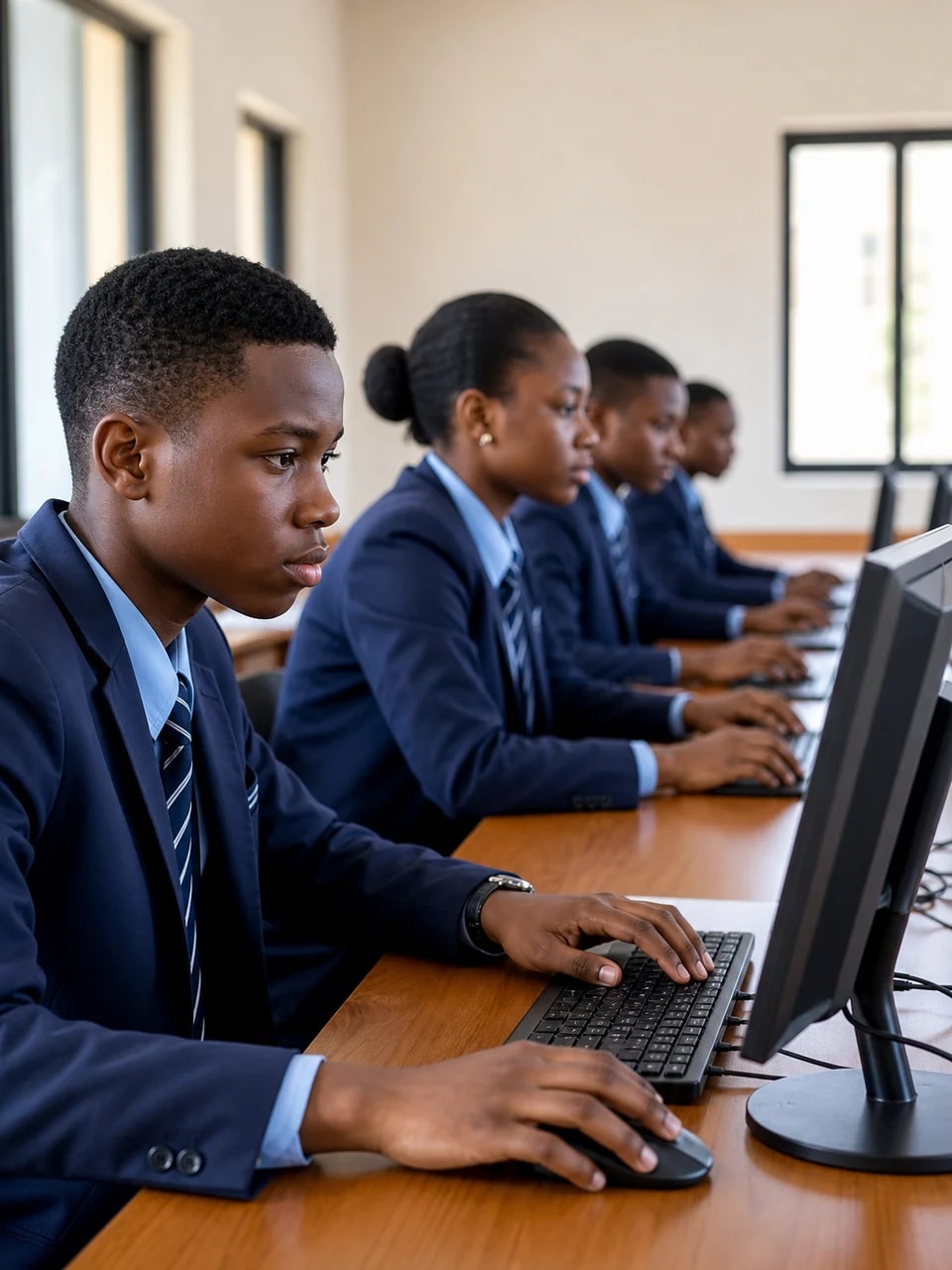 African secondary school students taking a computer-based CBT exam